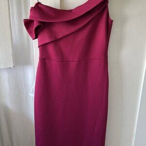 Elegant off the shoulder form fitting floor length evening dress